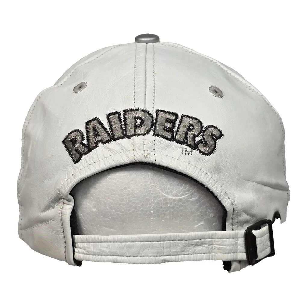Vintage NFL Branded Oakland Raiders Leather Strapback Cap White, Silver, USA